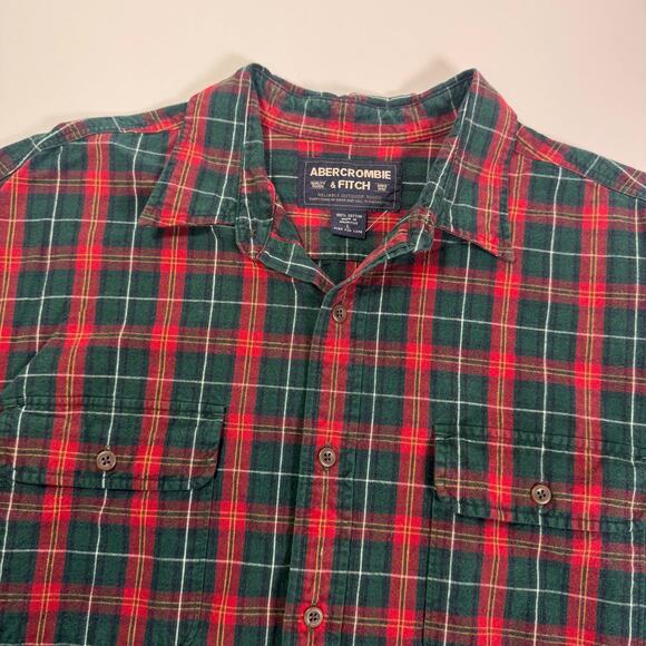 Vintage Abercrombie Fitch Flannel Shirt L Mens Green Red Plaid Button Relaxed - Picture 1 of 9